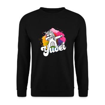 YUSEI - Beau nom de garçon avec licorne cool - Sweat-shirt Unisexe - noir - Devant - Alina (178cm) & Michal (187cm)