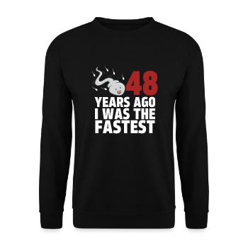Vor 48 Jahren war ich der Schnellste - Unisex Pullover - Schwarz - Vorne - Alina (178cm) & Michal (187cm)