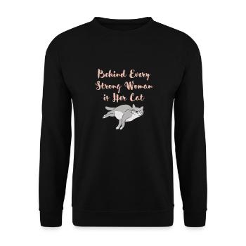 Hinter jeder starken Frau steht ihre Katze - Unisex Pullover - Schwarz - Vorne - Alina (178cm) & Michal (187cm)