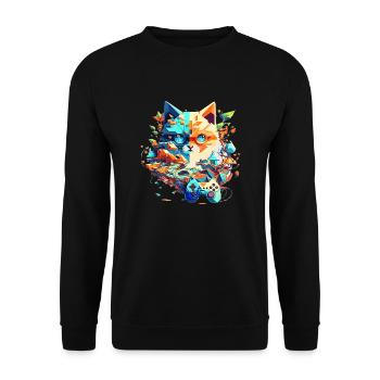 Visage de chat en tant que joueur vidéo avec contrôleur - Sweat-shirt Unisexe - noir - Devant - Alina (178cm) & Michal (187cm)