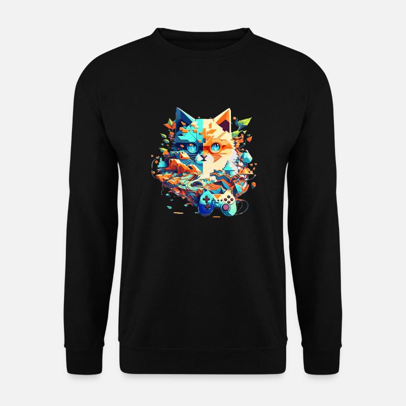 Katzengesicht als Videospieler mit Controller - Unisex Pullover - Schwarz
