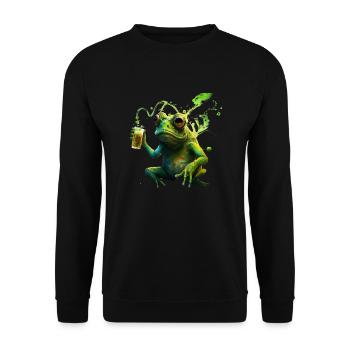 Lustiger Frosch genießt sein Bier - Unisex Pullover - Schwarz - Vorne - Alina (178cm) & Michal (187cm)
