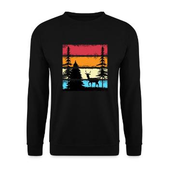 Wald shinrin yoku Waldmeditation retro Hirsch - Unisex Pullover - Schwarz - Vorne - Alina (178cm) & Michal (187cm)
