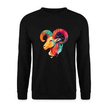 Yuki the ram - Unisex Sweatshirt - black - Front - Alina (178cm) & Michal (187cm)