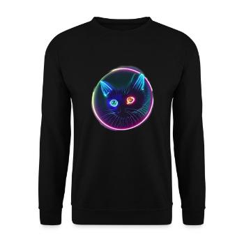 Schwarze Katze mit Neonaugen - Unisex Pullover - Schwarz - Vorne - Alina (178cm) & Michal (187cm)