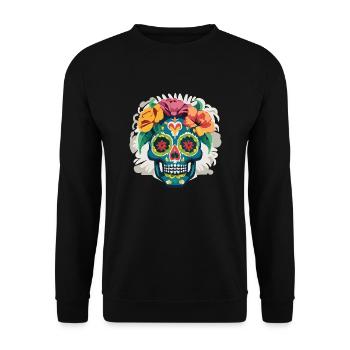 Calavera - Colorful Skull - Unisex Sweatshirt - black - Front - Alina (178cm) & Michal (187cm)