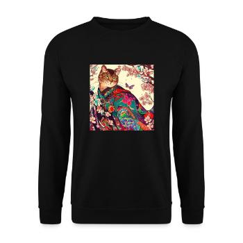 Katze Japanisch - Unisex Pullover - Schwarz - Vorne - Alina (178cm) & Michal (187cm)