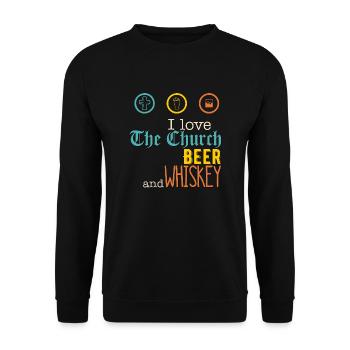 i love the church beer and whiskey - Unisex Pullover - Schwarz - Vorne - Alina (178cm) & Michal (187cm)