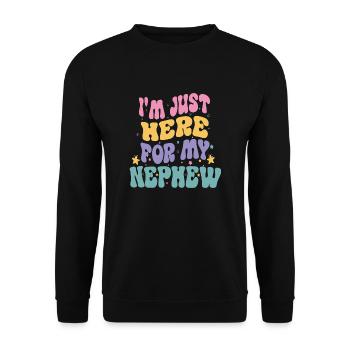 i'm Just Here For My Nephew funny Vintage groovy - Sweat-shirt Unisexe - noir - Devant - Alina (178cm) & Michal (187cm)