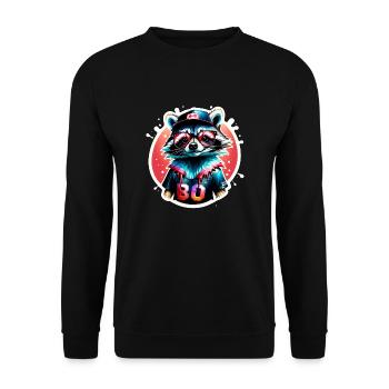 Cooler Waschbär mit Mütze und Brille - Unisex Pullover - Schwarz - Vorne - Alina (178cm) & Michal (187cm)