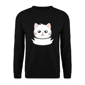 Katze mit Namensschild - Unisex Pullover - Schwarz - Vorne - Alina (178cm) & Michal (187cm)