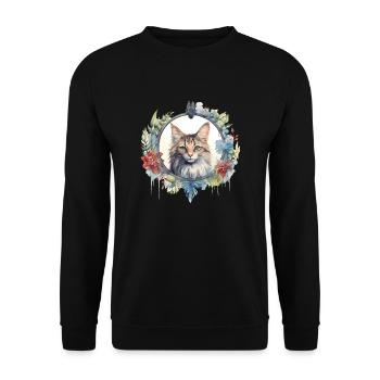 Manx Cat Boho Style, Love Cats - Unisex Sweatshirt - black - Front - Alina (178cm) & Michal (187cm)