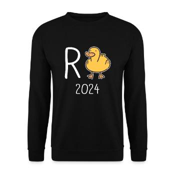Rente Ente 2024 Geschenkidee - Unisex Pullover - Schwarz - Vorne - Alina (178cm) & Michal (187cm)