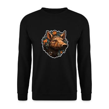 Wild boar's head with flowers - Unisex Sweatshirt - black - Front - Alina (178cm) & Michal (187cm)