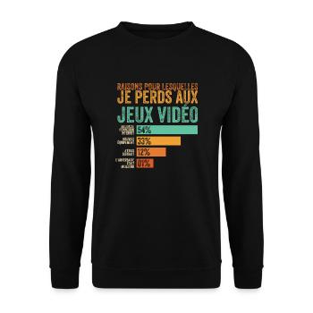 Gamer, ich verliere bei Videospielen - Unisex Pullover - Schwarz - Vorne - Alina (178cm) & Michal (187cm)