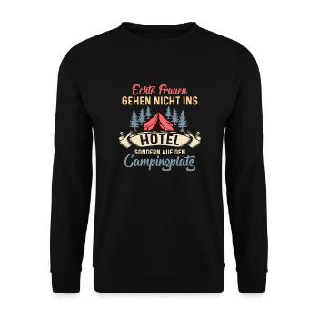 Les vraies femmes ne vont pas dans un camping de vacances à l’hôtel - Sweat-shirt Unisexe - noir - Devant - Alina (178cm) & Michal (187cm)