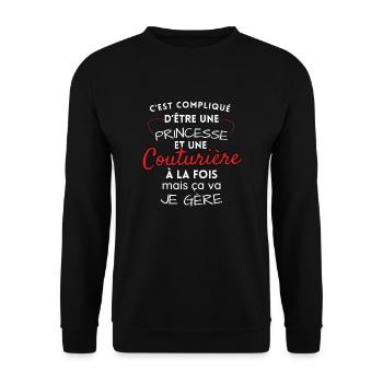 Princesse et Couturière, je gère! - Sweat-shirt Unisexe - noir - Devant - Alina (178cm) & Michal (187cm)