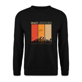 Vanlife Abenteurer - Retro 70er Jahre Farben - Unisex Pullover - Schwarz - Vorne - Alina (178cm) & Michal (187cm)