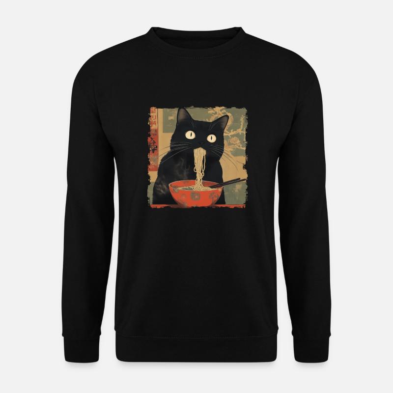 Anime Japanese Art Black Cat Ramen Ukiyo-e - Unisex Sweatshirt - black