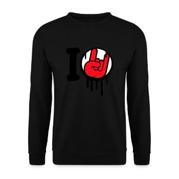 J’aime Heavy Metal Hard Rock Musique Main Geste Coeur - Sweat-shirt Unisexe - noir - Devant - Alina (178cm) & Michal (187cm)