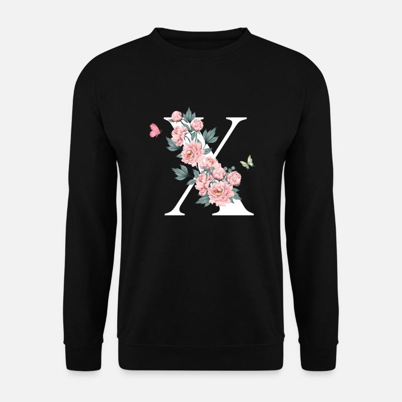 Letter x Pink Flowers - Unisex Sweatshirt - black