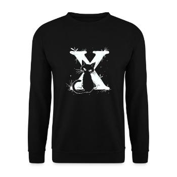 Buchstabe X mit Katze - Unisex Pullover - Schwarz - Vorne - Alina (178cm) & Michal (187cm)