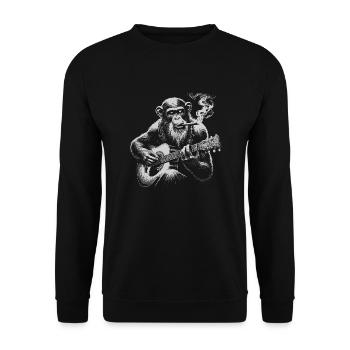 chimp with a cigar playing on the guitar - Unisex Sweatshirt - black - Front - Alina (178cm) & Michal (187cm)