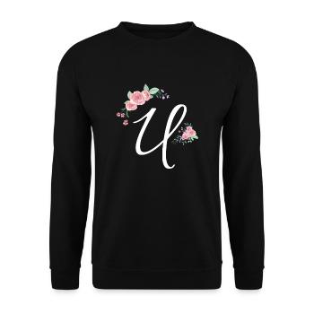 Lettre u fleurs - Sweat-shirt Unisexe - noir - Devant - Alina (178cm) & Michal (187cm)