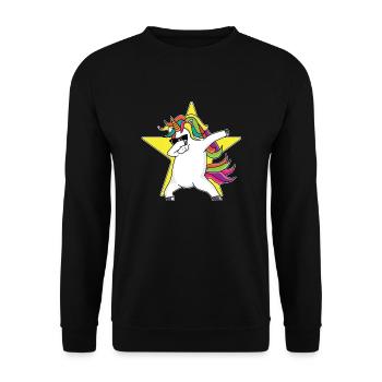 Lustige niedliche betupfende Einhorn-Geschenk-Idee - Unisex Pullover - Schwarz - Vorne - Alina (178cm) & Michal (187cm)