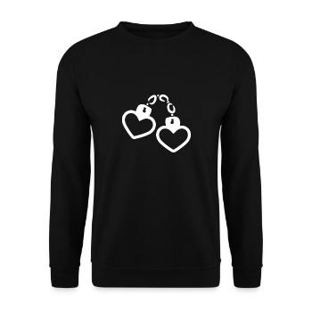Handschelle Herz weiß - Unisex Pullover - Schwarz - Vorne - Alina (178cm) & Michal (187cm)