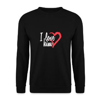 I love him - Unisex Pullover - Schwarz - Vorne - Alina (178cm) & Michal (187cm)