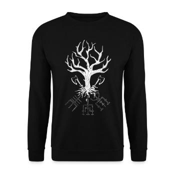 Äxte und Vegvisir Runen - Yggdrasil - Unisex Pullover - Schwarz - Vorne - Alina (178cm) & Michal (187cm)