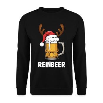 "Reinbeer" Christmas Reindeer, Beer Christmas Humor Gift - Unisex Sweatshirt - black - Front - Alina (178cm) & Michal (187cm)