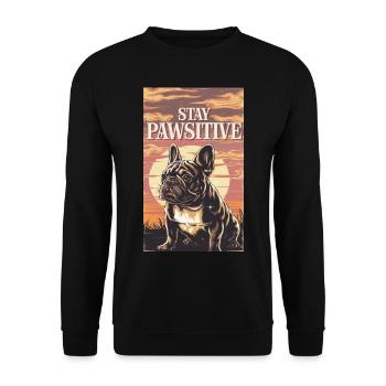 Französische Bulldogge Stay Pawsitive - Unisex Pullover - Schwarz - Vorne - Alina (178cm) & Michal (187cm)