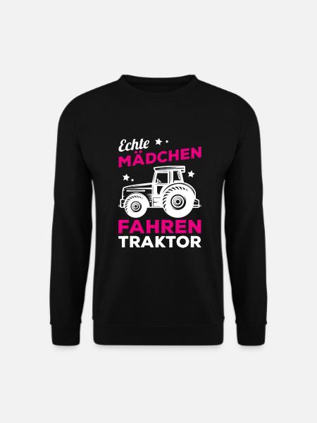 Echte Mädchen Fahren Traktor Landwirtschaft Bäueri - Unisex Pullover - Schwarz