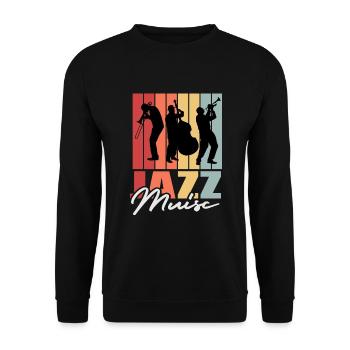 JAZZ MUSIC / VINTAGE DESIGN - Unisex Pullover - Schwarz - Vorne - Alina (178cm) & Michal (187cm)