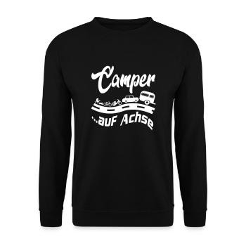 Camping Camper auf Achse Zelten Reisen - Unisex Pullover - Schwarz - Vorne - Alina (178cm) & Michal (187cm)