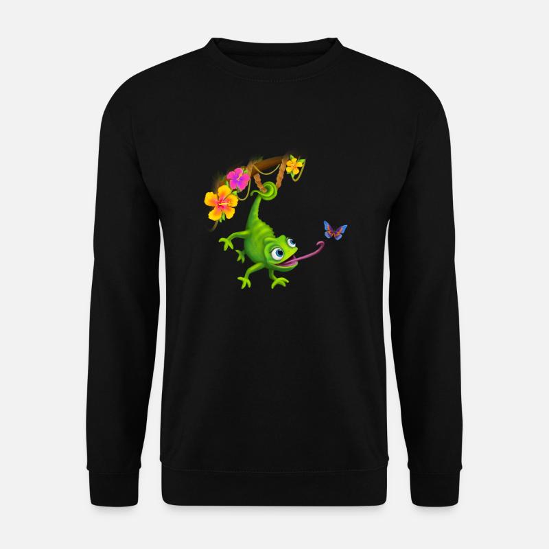 Caméléon avec papillon et fleurs - Sweat-shirt Unisexe - noir