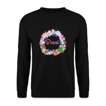 blumenkranz,Bride, kranz,graffti,bunt,blumen - Unisex Pullover - Schwarz - Vorne - Alina (178cm) & Michal (187cm)