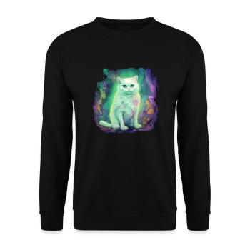 Geist Katze Halloween Horror Gruselig - Unisex Pullover - Schwarz - Vorne - Alina (178cm) & Michal (187cm)