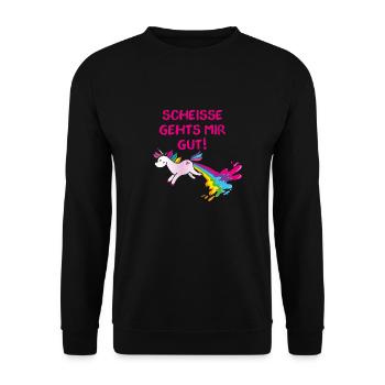 kotzendes einhorn,einhorn,scheisse gehts mir gut - Unisex Pullover - Schwarz - Vorne - Alina (178cm) & Michal (187cm)