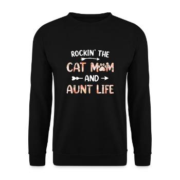 Womens Funny Cat Lovers Rockin' The Cat Mom And - Unisex Sweatshirt - black - Front - Alina (178cm) & Michal (187cm)