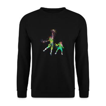 basketballerin,basketball,Graffiti - Unisex Pullover - Schwarz - Vorne - Alina (178cm) & Michal (187cm)