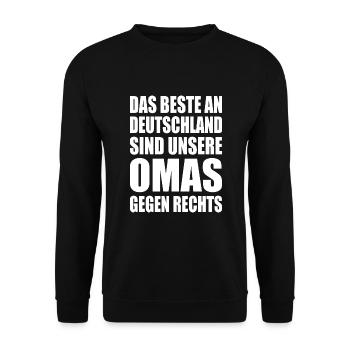 beste an deutschland sind unsere omas gegen rechts - Unisex Pullover - Schwarz - Vorne - Alina (178cm) & Michal (187cm)