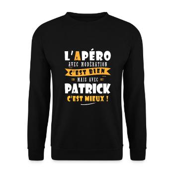 Patrick Apero T shirt Humour personnalisé apéro - Sweat-shirt Unisexe - noir - Devant - Alina (178cm) & Michal (187cm)