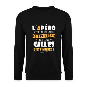 Gilles Apero T shirt Humour personnalisé gilles - Sweat-shirt Unisexe - noir - Devant - Alina (178cm) & Michal (187cm)