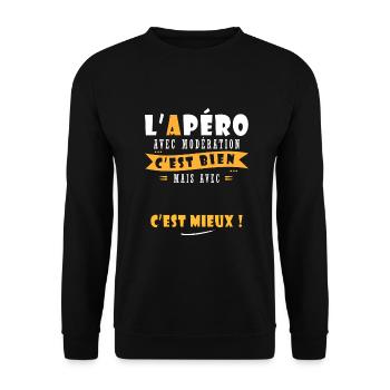 Prénom et Apero T shirt Humour à personnalisé - Sweat-shirt Unisexe - noir - Devant - Alina (178cm) & Michal (187cm)