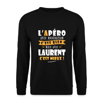 Laurent Apero T shirt Humour personnalisé apéro - Sweat-shirt Unisexe - noir - Devant - Alina (178cm) & Michal (187cm)