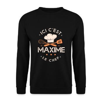 Maxime Chef Ici c est maximei le chef cuisinier - Sweat-shirt Unisexe - noir - Devant - Alina (178cm) & Michal (187cm)
