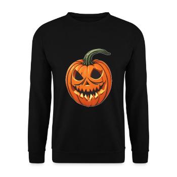 Halloween Kürbis - Unisex Pullover - Schwarz - Vorne - Alina (178cm) & Michal (187cm)